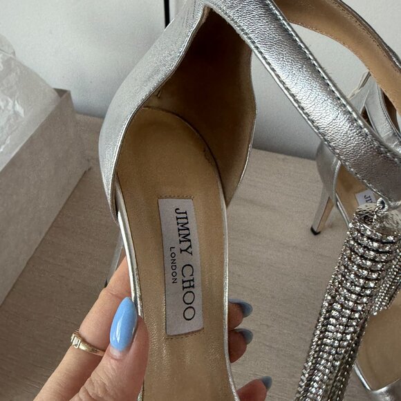 NWT Jimmy Choo Viola 100 Metallic Nappa Leather Crystal Chandelier Ankle Strap - Picture 4 of 16
